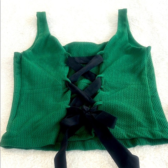 Anthropologie Tops - Anthropologie Maeve Sz M Kelly Green Corset Tie-Back Textured Tank Top Side Zip